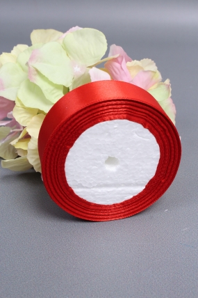 Лента атласная односторонняя, 25 мм х 25 ярд, темно-красный 0811М