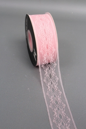Лента декоративная "Кружево", полиэстер, 40 мм х 25 ярд., розовый 2352М
