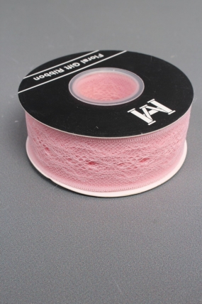 Лента декоративная "Кружево", полиэстер, 40 мм х 25 ярд., розовый 2352М