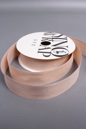 Лента декоративная Перламутровая, полиэстер, 25 мм х 13 ярд., персиковый 6947М