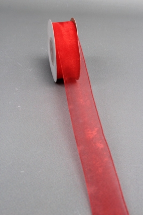Лента органза на картонн.катушке, 25мм*25ярд, красный 3313М