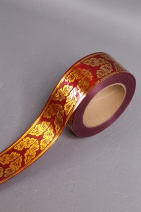 Лента с з/п ( 5см*50ярд) атласная Дубовый лист A592 БОРДО