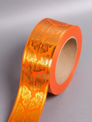 Лента с з/п ( 5см*50ярд) атласная Дубовый лист A591 ОРАНЖЕВЫЙ