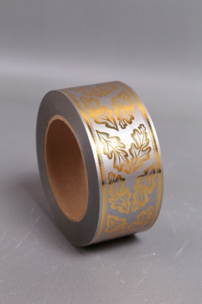 Лента с з/п ( 5см*50ярд) атласная Дубовый лист A593 СЕРЫЙ