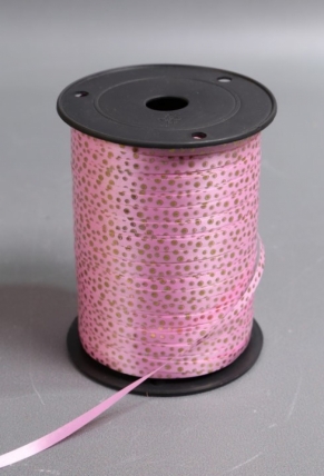 Лента с з/п (0,5см*250ярд)  горошек ЯРКО-РОЗОВЫЙ A0565 Зол.