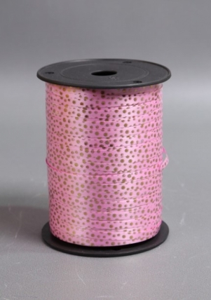 Лента с з/п (0,5см*250ярд)  горошек ЯРКО-РОЗОВЫЙ A0565 Зол.
