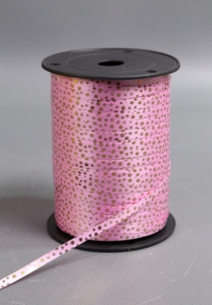 Лента с з/п (0,5см*250ярд)  горошек ЯРКО-РОЗОВЫЙ A0565 Зол.