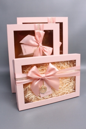 Набор коробок подарочных с бантиком из 3шт - 33,5*25*11,5, 29*21*9, 24,5*17*6,5,  св.розовый 6327М