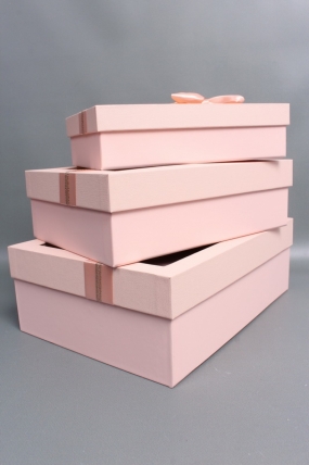 Набор коробок подарочных с бантиком из 3шт - 33,5*25*11,5, 29*21*9, 24,5*17*6,5,  св.розовый 6327М