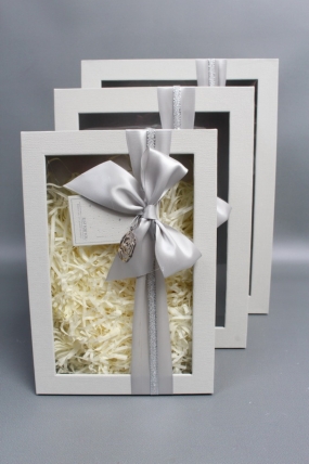 Набор коробок подарочных с бантиком из 3шт -  33,5*25*11,5, 29*21*9, 24,5*17*6,5,  св.серый 6334М