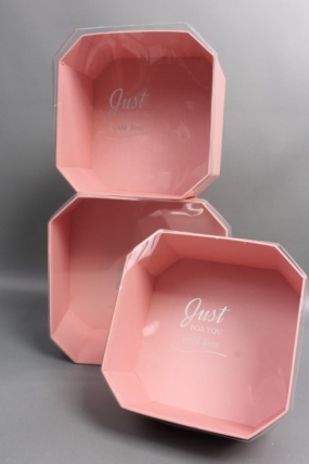 Набор коробок, с прозр. крышкой, 3 шт., 24,5x24,5x13,5 см/ 22x22x12 см/19x19x10,5 см, св.розовый2460