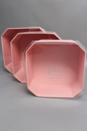 Набор коробок, с прозр. крышкой, 3 шт., 24,5x24,5x13,5 см/ 22x22x12 см/19x19x10,5 см, св.розовый2460