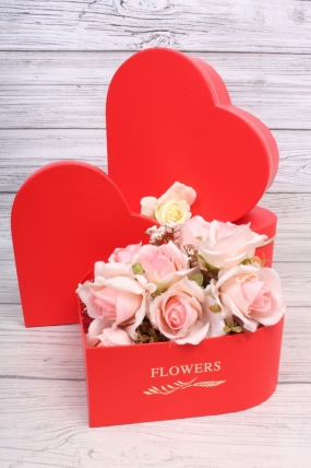 Набор коробок Сердце "Flowers" 3шт, L 28,5*26*11cm, M 25,7*23,5*10cm, S 23,5*21*8,5cm, красный 1980Н