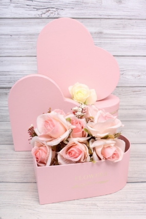 Набор коробок Сердце "Flowers" 3шт, L 28,5*26*11cm, M 25,7*23,5*10cm, S 23,5*21*8,5cm, розовый 1973Н