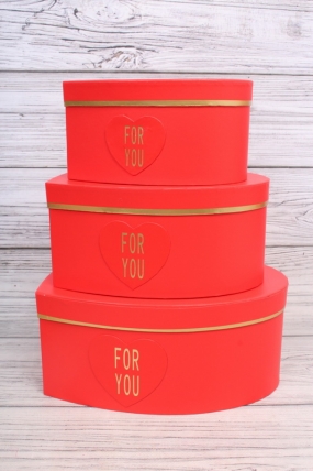 Набор коробок сердце "For You", 3 шт, L:27x27x12cm; M:23.5x23x11cm; S:19x19x10cm, красный 7139Н
