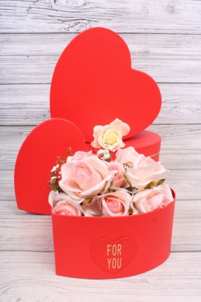 Набор коробок сердце "For You", 3 шт, L:27x27x12cm; M:23.5x23x11cm; S:19x19x10cm, красный 7139Н