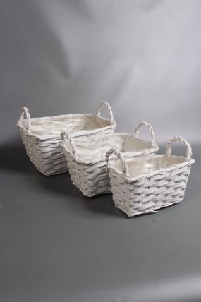 Набор корзин плетеных из 3шт  (ива), 28,5X20,5XH14/TH19,5 белые  4353М