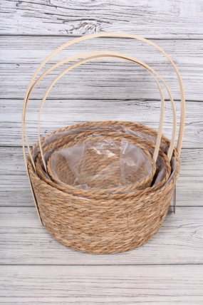 Набор корзин плетеных (рогоз) из 3шт , 30x30x16x40см, 26x26x14,5x37см, 22x22x13x34см, 9571М