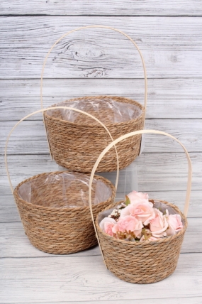 Набор корзин плетеных (рогоз) из 3шт , 30x30x16x40см, 26x26x14,5x37см, 22x22x13x34см, 9571М