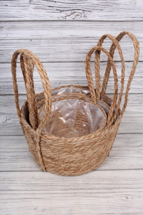 Набор корзин плетеных (рогоз) из 3шт, 30x30x16x35см, 26x26x14,5x32см, 22x22x13x29см,  9595М