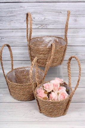 Набор корзин плетеных (рогоз) из 3шт, 30x30x16x35см, 26x26x14,5x32см, 22x22x13x29см,  9595М