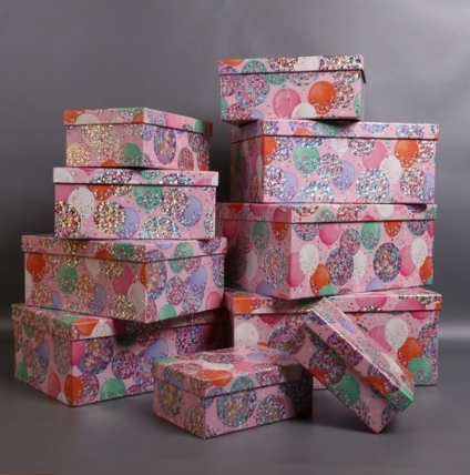 Набор подарочных коробок из 10 шт - Прямоугольник Воздушные шары голография 37*29*16 см К114