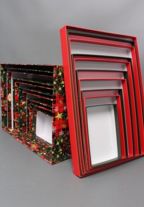 Набор подарочных коробок из 10шт - Прямоугольник НГ Ёлка шотландка 37*27*11  N2513