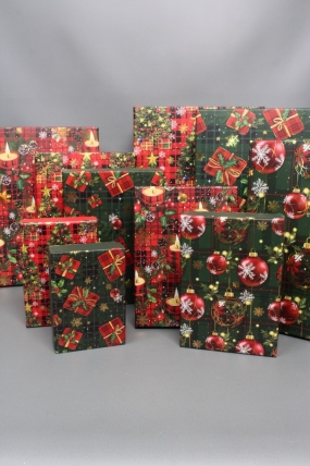 Набор подарочных коробок из 10шт - Прямоугольник НГ Ёлка шотландка 37*27*11  N2513