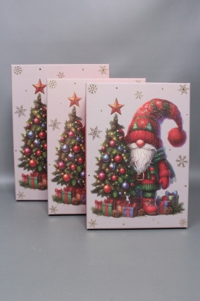 Набор подарочных коробок из 3шт - Прямоугольник НГ Гномики с тиснением 33*23*9  N2508