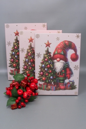 Набор подарочных коробок из 3шт - Прямоугольник НГ Гномики с тиснением 33*23*9  N2508