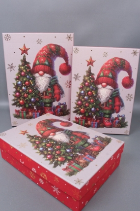 Набор подарочных коробок из 3шт - Прямоугольник НГ Гномики с тиснением 33*23*9  N2508