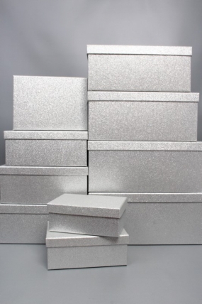 Набор подарочных коробок из 10шт - Прямоугольник НГ Искорка серебро с блестками 37*29*16  N344