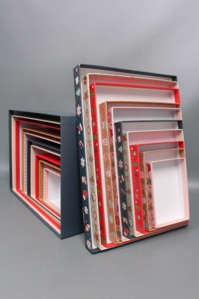 Набор подарочных коробок из 10шт - Прямоугольник НГ Новогодний декор с тиснением 37*27*11  N2511