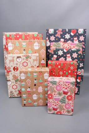 Набор подарочных коробок из 10шт - Прямоугольник НГ Новогодний декор с тиснением 37*27*11  N2511