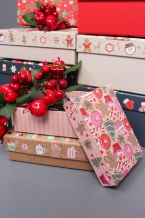 Набор подарочных коробок из 10шт - Прямоугольник НГ Новогодний декор с тиснением 37*27*11  N2511