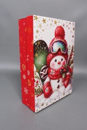 Набор подарочных коробок из 3шт - Прямоугольник НГ Снеговики с тиснением 33*23*9  N2508