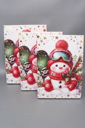 Набор подарочных коробок из 3шт - Прямоугольник НГ Снеговики с тиснением 33*23*9  N2508