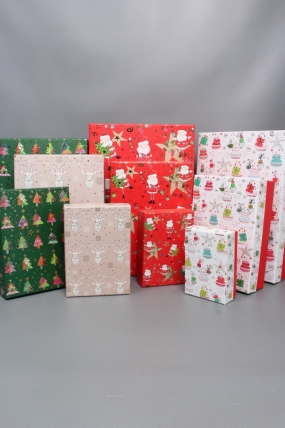 Набор подарочных коробок из 10шт - Прямоугольник НГ Веселый Дед Мороз с тиснением 37*27*11  N2514