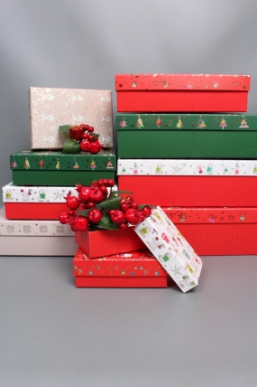 Набор подарочных коробок из 10шт - Прямоугольник НГ Веселый Дед Мороз с тиснением 37*27*11  N2514