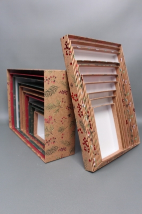 Набор подарочных коробок из 10шт - Прямоугольник НГ Ягодки на крафте 37*27*11  N2505