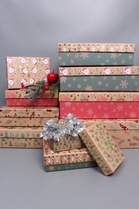 Набор подарочных коробок из 10шт - Прямоугольник НГ Ягодки на крафте 37*27*11  N2505