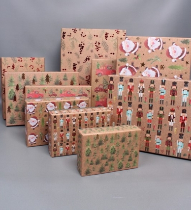 Набор подарочных коробок из 10шт - Прямоугольник НГ Ягодки на крафте 37*27*11  N2505