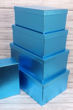 Набор подарочных коробок  из 5 шт- Прямоугольник металл синий 52*34*21