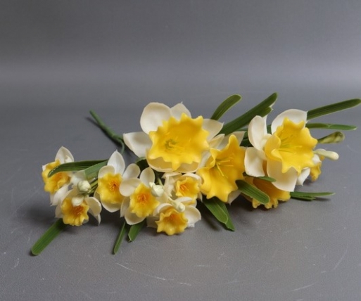 Нарциссы силиконовые букет бело-желтые 35см