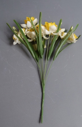 Нарциссы силиконовые букет бело-желтые 35см