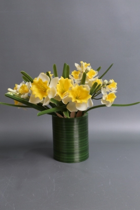 Нарциссы силиконовые букет бело-желтые 35см