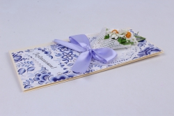 открытка люкс гжель+ букет ромашек 21x10cm