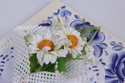 открытка люкс гжель+ букет ромашек 21x10cm