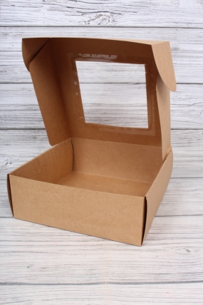 Подарочная коробка с окном, 25*25*9см, крафт 8271Н