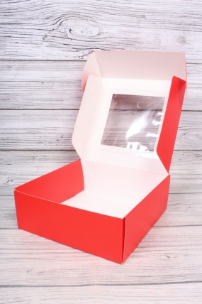 Подарочная коробка с окном, 25*25*9см, красный 8363Н